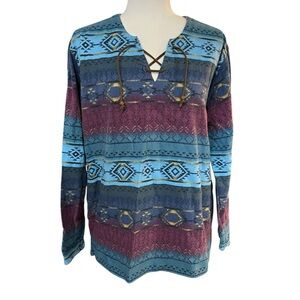 Cabelas Blue Saddle Blanket Chamois Pullover SouthWestern Aztec Flannel no tag